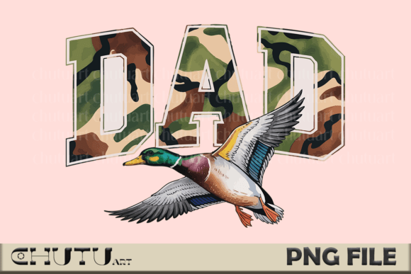 Dad PNG – Flying Mallard Camo Design: A Rugged Asset