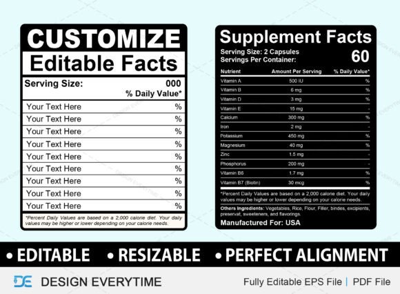 Editable Nutrition Facts Template Design