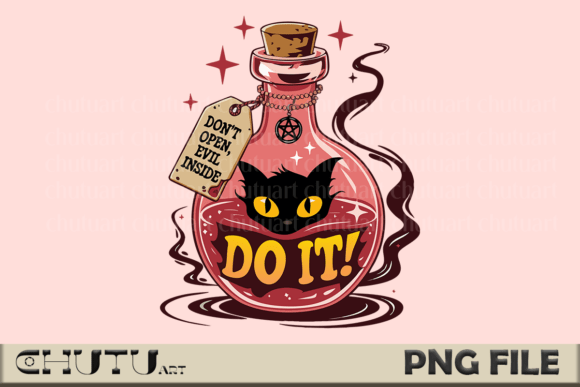 Evil Potion Cat PNG: Gothic Charm for Designers