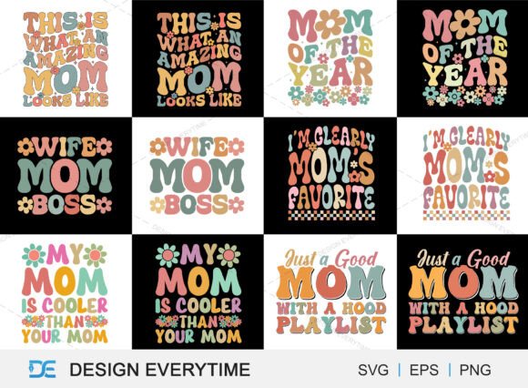 Groovy Mom Typography Design Bundle: Creative Assets for Modern Projects